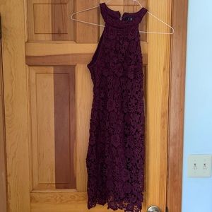 Burgundy lace mini dress
